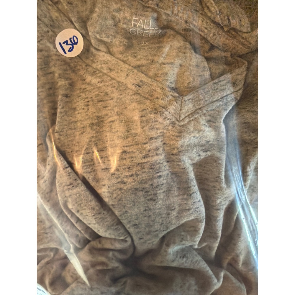 Falls Creek Womens 2X Gray Heathered V-Neck Short Sleeve T-Shirt Space Dye Tee - Picture 6 of 6